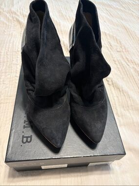L.A.M.B. Black Suede Pointed-Toe Ankle Boots